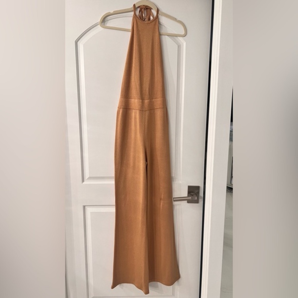 INTERMIX Gold Halter Jumpsuit